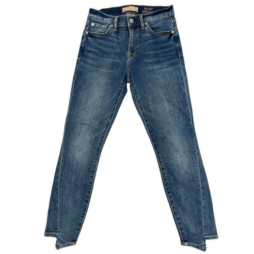 7 For All Mankind Ankle Skinny Jeans Size 26" Blue Asymmetric Hem‎ Stretch Denim